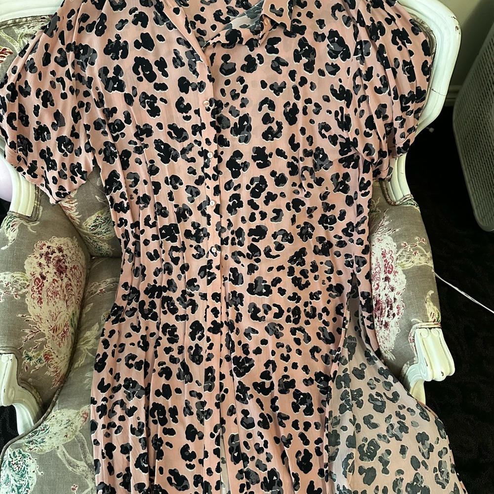 Anthropologie Maeve Blush Pink Leopard Print button down dress flowy resort